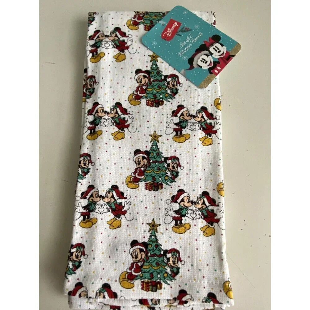 2 Pack Disney Mickey and Minnie Mouse Christmas Tree‎ Kitchen Towels Holiday NEW